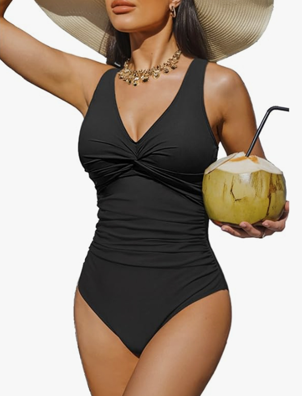 Holipick Women's XL Tummy Control Pushup Black One Piece Slimming Swimsuit J5-34